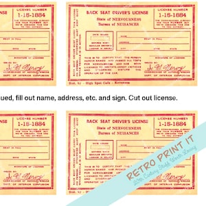 Afdrukbare vintage grappige achterbank rijbewijs digitale download