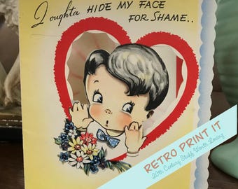 Printable Vintage Kitschy retro Valentine Card with Envelope (Instant Download) DIY