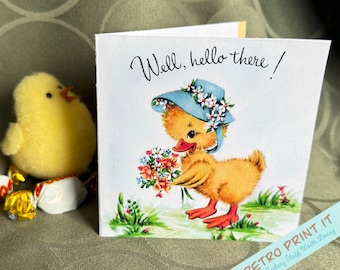 Printable Vintage Little Duck Easter Card with Envelope Instant Download
