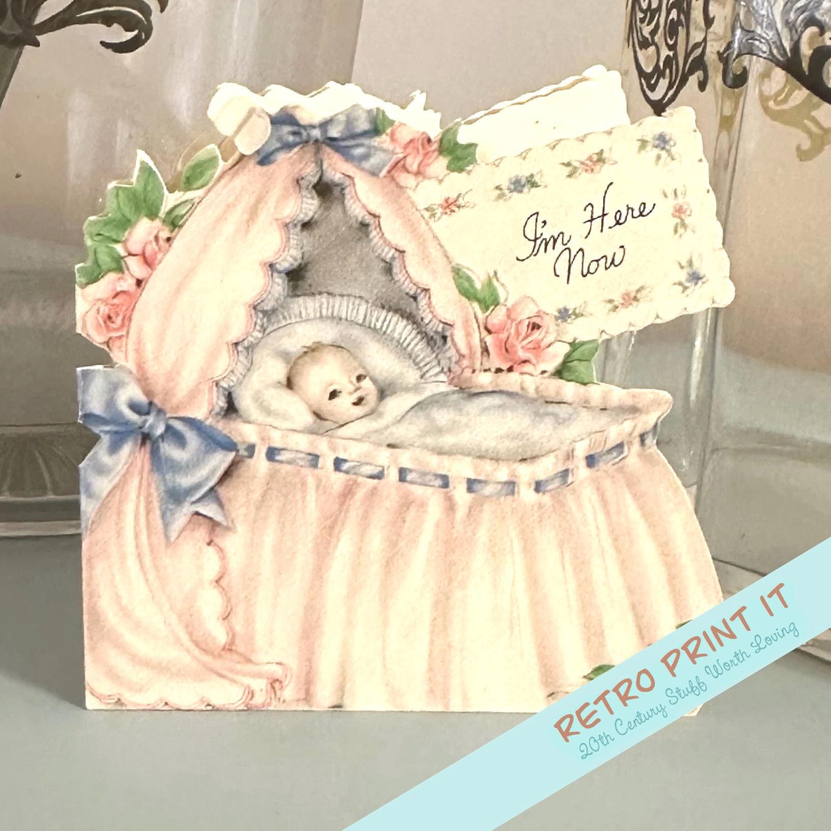 印刷可能なヴィンテージ風出産報告カード（即時ダウンロード） - Etsy 日本