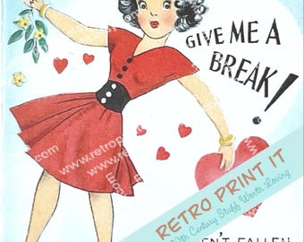 Tarjeta de San Valentín kitsch vintage imprimible con un corazón, descarga instantánea