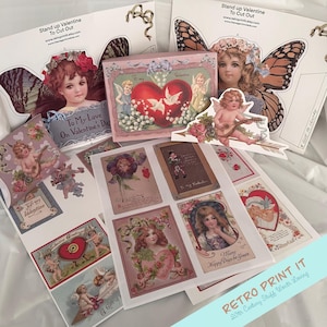 Printable Vintage Victorian Style Valentine Box and Valentines to make yourself. Digital Download