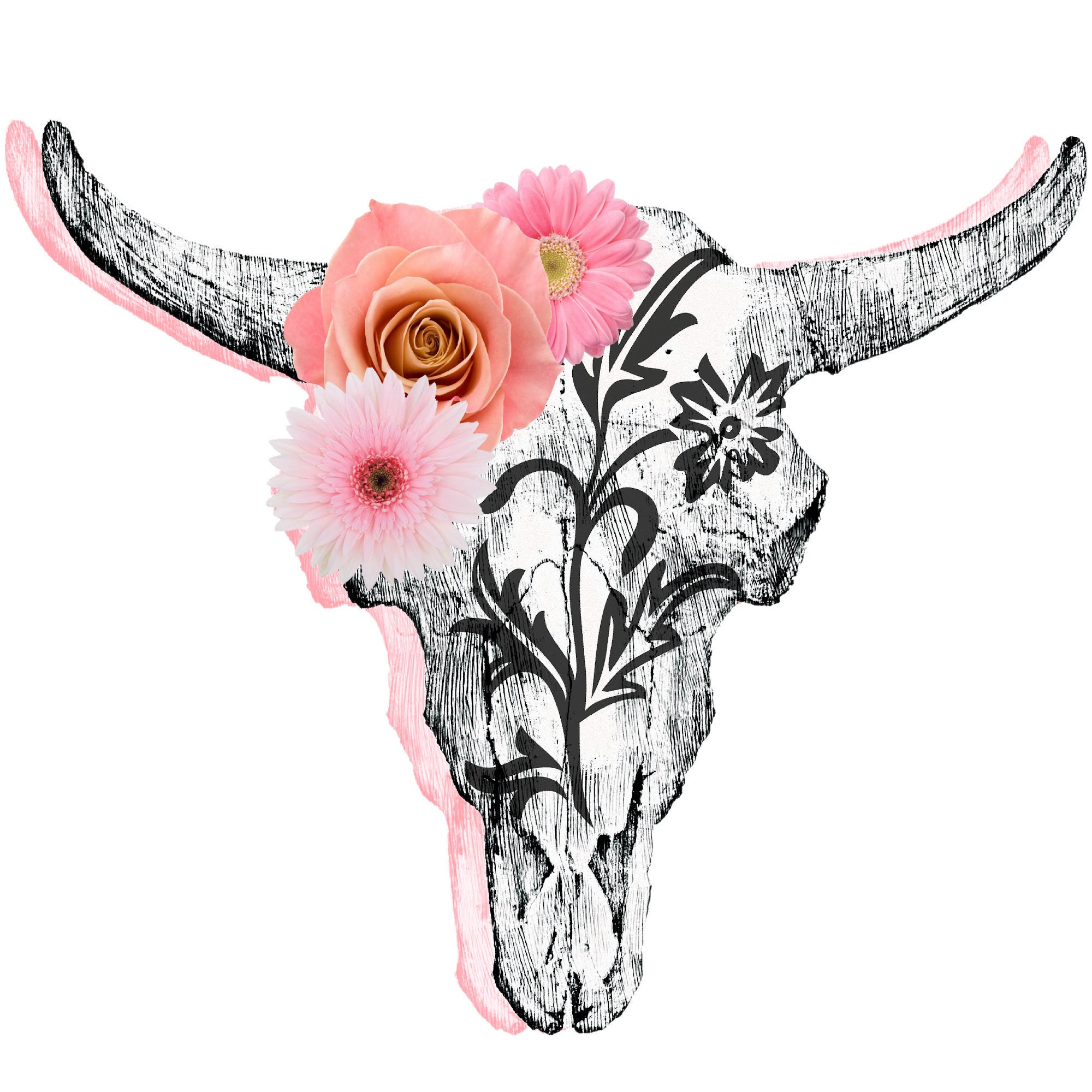 Cow Skull With Flowers PNG, JPEG, and SVG Original Graphic License Free