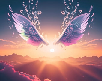 Pink Wings Over Mountains Digital Graphic