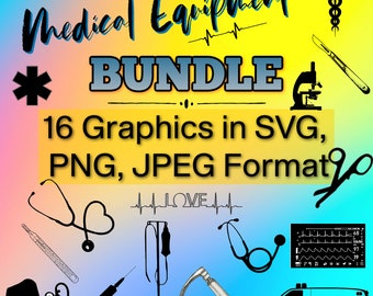 16 Medical Equipment & Symbols Bundle PNG, SVG and JPEG included. License free
