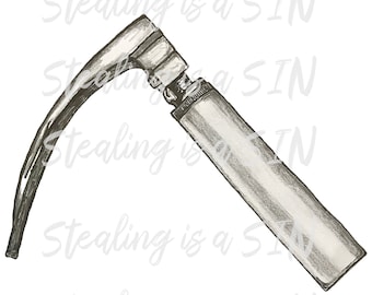 Laryngoscope Hand Drawn Original Art Graphic SVG, PNG & JPEG Digital Download License Free
