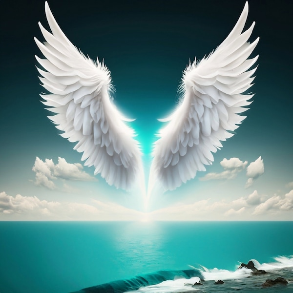 Angel Wings Over the Ocean Digital Graphic