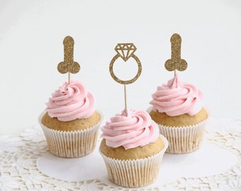 Bachelorette Party Glitter Cupcake Toppers, Bridal Shower Favors