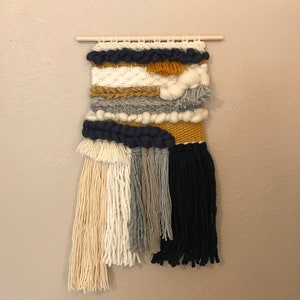 Hand-woven wall tapestry, yarn and wool
