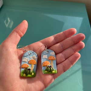 Cute cartoon frog and mushroom earrings