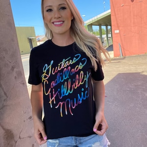 Guitars Cadillac Hillbilly Music Tie Dye Tee