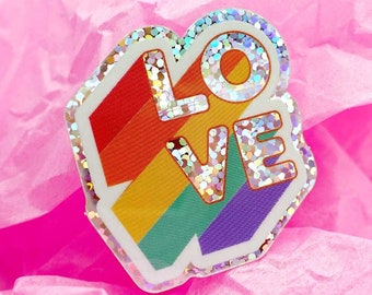 LOVE Rainbow Vinyl Sticker / Glitter Sticker / Rainbow Holo Sticker / LOVE Sticker