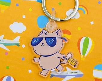 Cool Cat Travel Suitcase Llavero acrílico de viaje