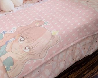 Linda manta de chica de anime / ropa de cama de anime / manta de impresión de anime / manta de lanzamiento rosa / ropa de cama rosa / manta kawaii