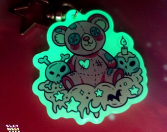 Voodoo Bear Glow In the Dark Epoxy Acrylic Luminous Keychain / Regalo de Halloween / Bear Keychain / Acrylic Keychain / Lindo accesorio