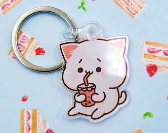 Bubble Tea Boba Cat Lindo Acrílico Llavero