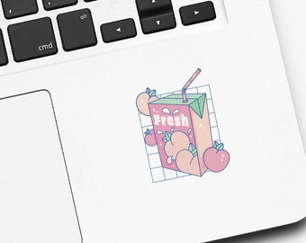Fresh Peach Juice Box Transparente Linda Pegatina Impermeable Vinilo Premium