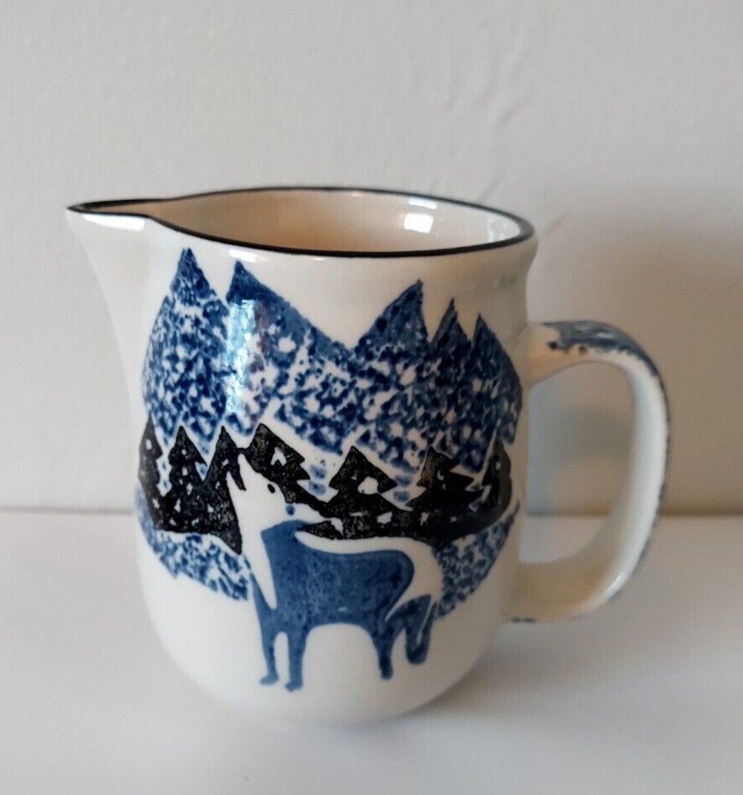 Folk Craft Wolf by Tienshan Creamer Blue White 4 Etsy