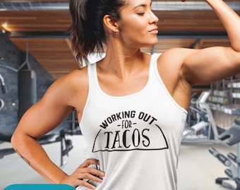 Camiseta de tirantes para entrenamiento con tacos: divertida camiseta de tirantes para gimnasio, regalo para amantes de la comida y el fitness.