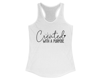 Camiseta sin mangas "Created With Purpose" – Ropa de fe cristiana, corte ajustado, mezcla de algodón.