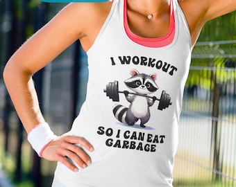 Camiseta de gimnasio con mapache divertida, espalda deportiva divertida