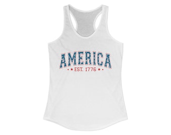 Camiseta sin mangas retro estilo racerback para mujer, con diseño patriótico del 4 de julio y el Día de los Caídos, conmemorando el 250 aniversario de Estados Unidos.