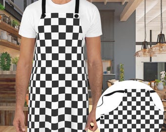 Delantal de cocina con estampado de tablero de ajedrez personalizado Delantal para cocinar Delantal para hornear Lindo delantal con estampado de tablero de ajedrez Idea de regalo para chefs y panaderos