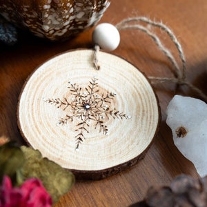 Wood-burned Snowflake | Medium-Large Sized Wood Slice | Rustic, Whimsical Fall Art