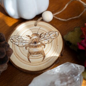 Wood-burned Bumblebee | Medium-Large Sized Wood Slice | Rustic, Whimsical Art