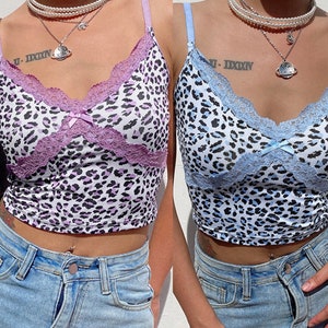 Y2K Leopard Print Crop Vest With Bow Lace Detail 2000s, 90s Angel Baby, Rave Festival Style Top image 1