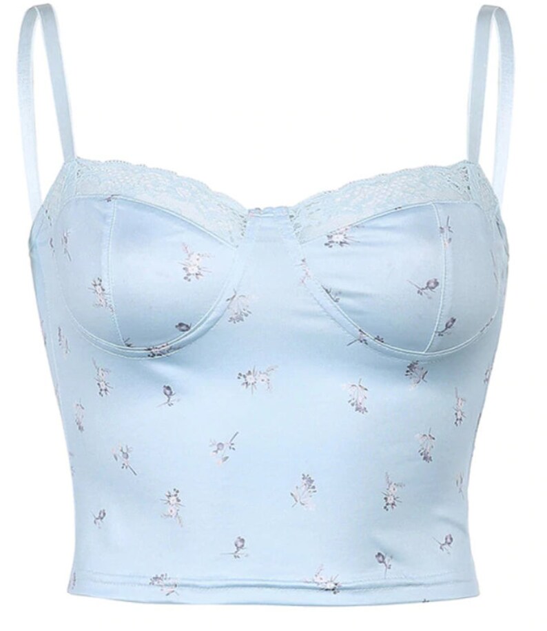 FULL TILT Floral Chambray Corset (€7,17) liked on Polyvore featuring