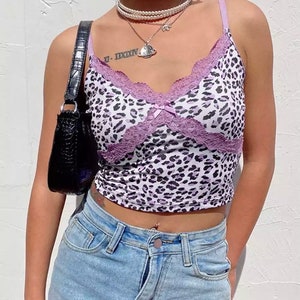 Y2K Leopard Print Crop Vest With Bow Lace Detail 2000s, 90s Angel Baby, Rave Festival Style Top image 3