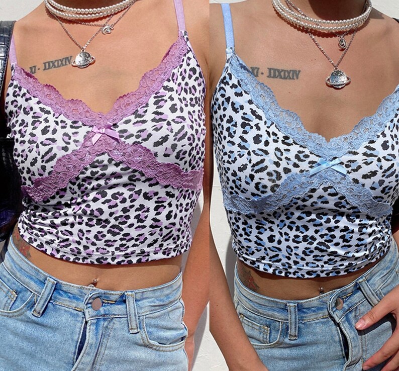 Y2K Leopard Print Crop Vest With Bow Lace Detail 2000s, 90s Angel Baby, Rave Festival Style Top image 1