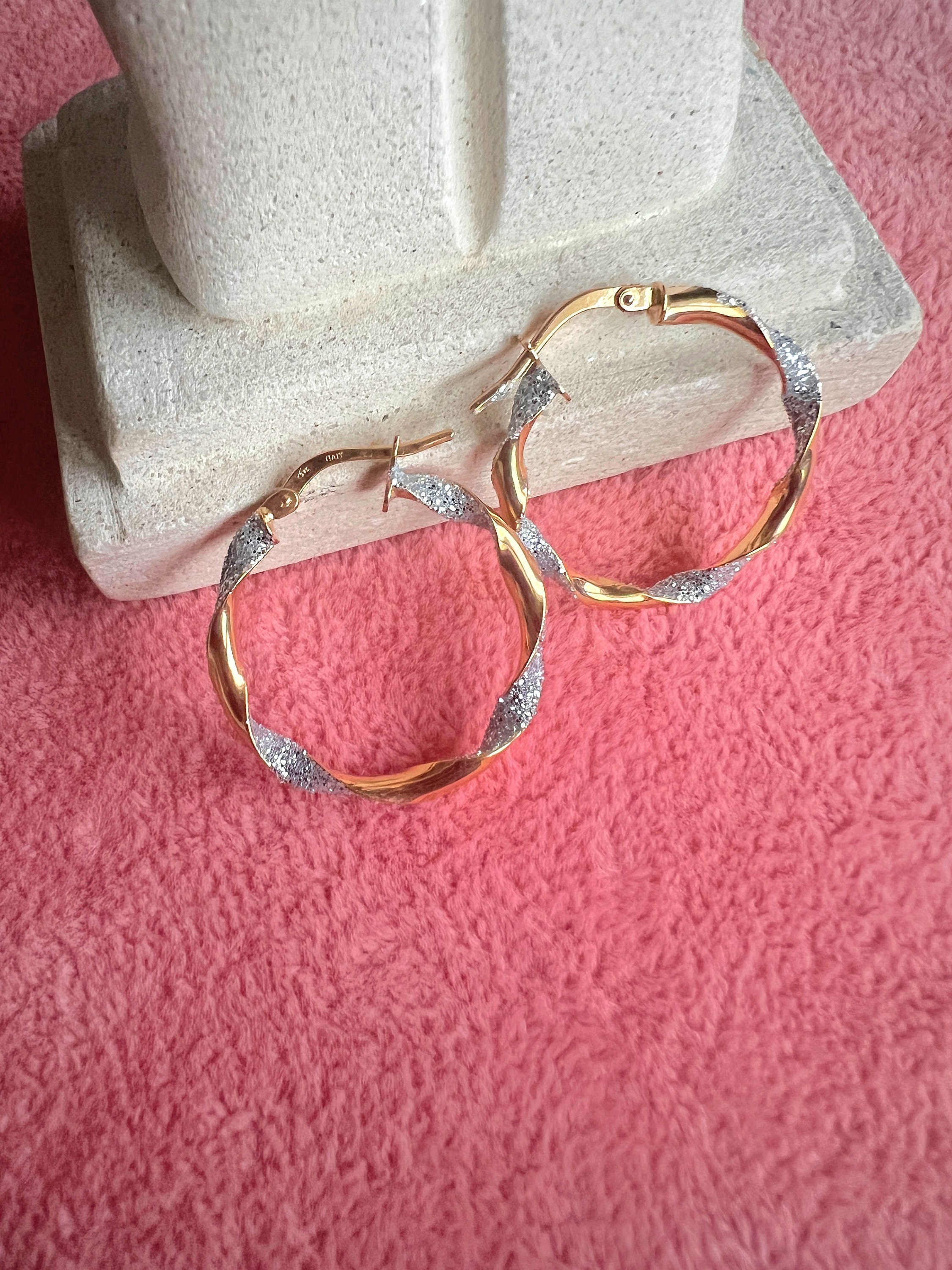 14k White Gold Oval Twist Hoop Earrings