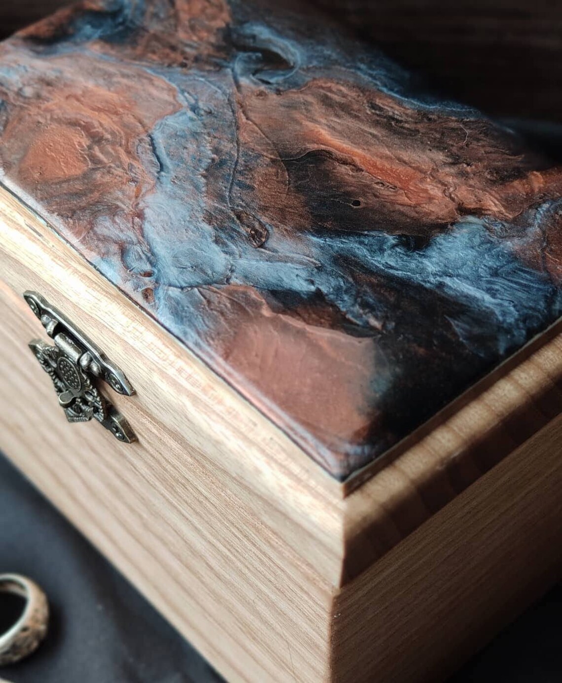 Epoxy wood box jewerly box money box Etsy