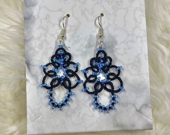 Handmade Tatted Lace Earrings - black & cobalt