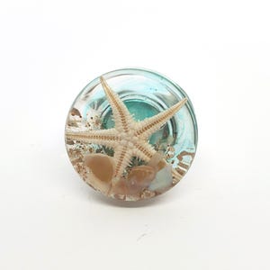 Handmade Nautical Resin Statement Ring: Silver Adjustable Band
