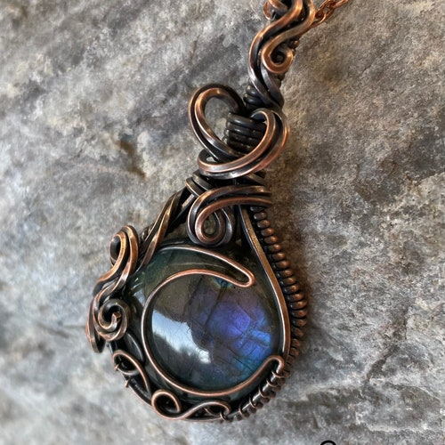 Moon Themed Wire Wrap Pendant in Sterling Silver or Copper - Etsy