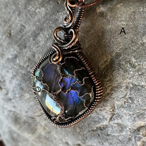 Purple Labradorite Tree of Life Pendant in Copper with heart