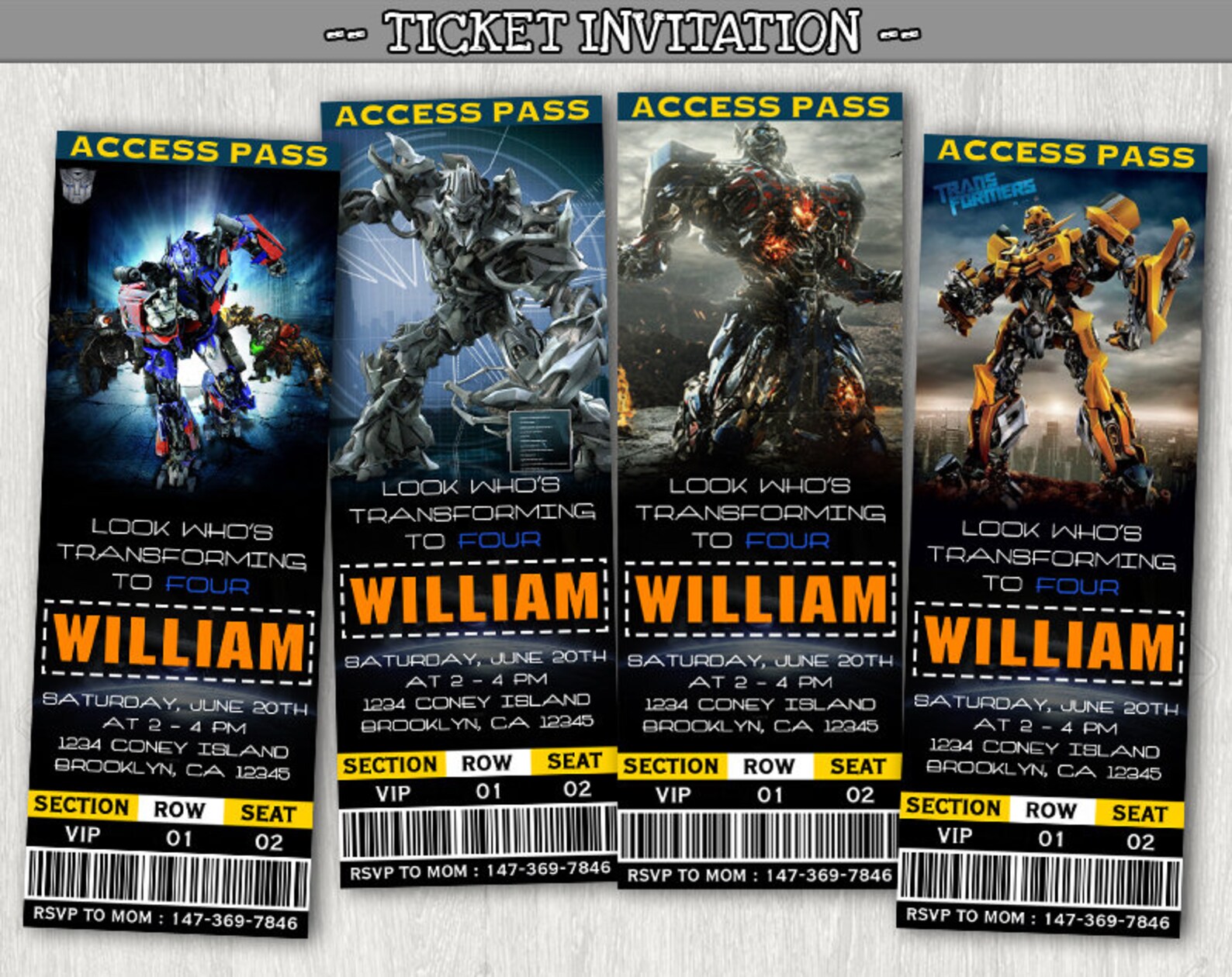 Transformers Ticket Invitation Transformers Birthday Party Etsy