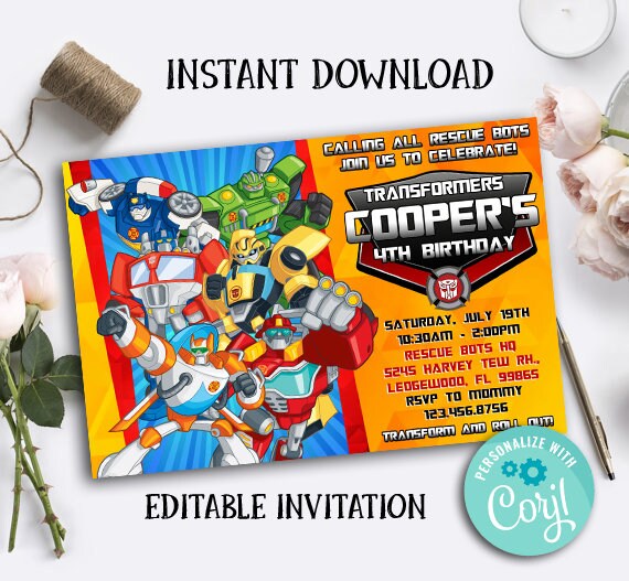 Rescue Bots Invitation Rescue Bots Birthday Party Rescue | Etsy