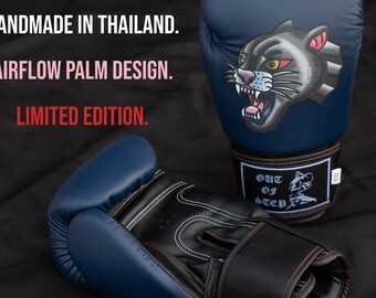 Panther Tattoo Muay Thai Boxing Gloves: Handmade in Thailand w/ AirFlow