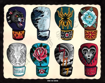 Boxing Gloves Tattoo Flash Art Print (8.5x11)