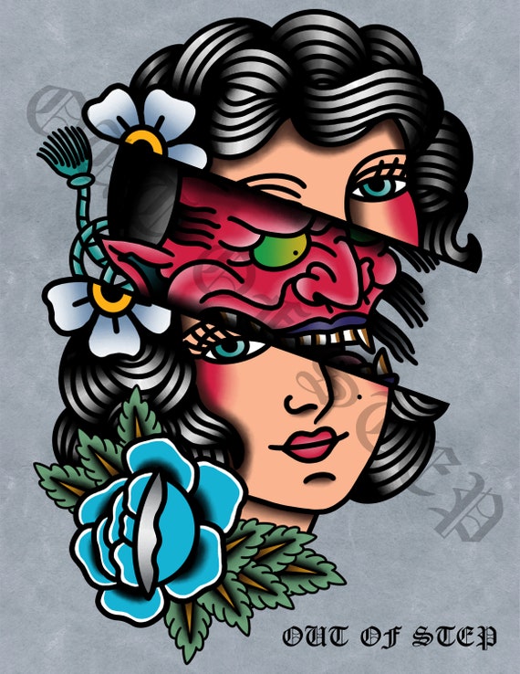 Tattoo Idea Oni Mask Girl Stock Illustration 2078311933 | Shutterstock
