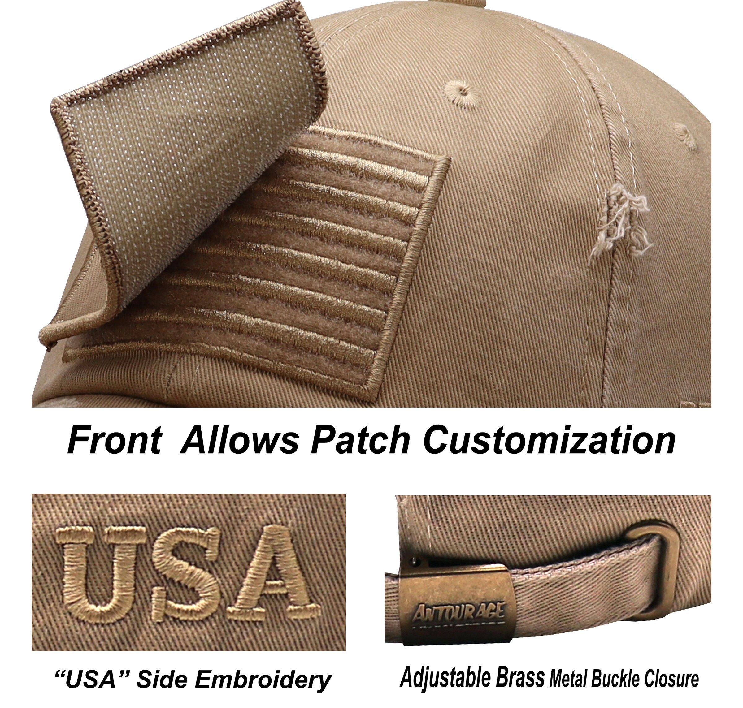 Antourage American Flag Baseball Hat - Unisex Mesh Snapback, Includes 2 Patriotic Patches (Khaki) - View #9