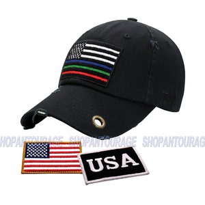 Antourage American Flag Hat for Men and Women | Vintage Baseball Tactical Hat Cap with USA Flag & Keyhole + 2 Patriotic Patches -Black/Multi