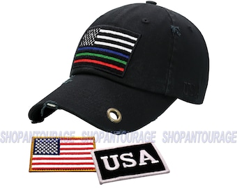 Antourage American Flag Hat for Men and Women | Vintage Baseball Tactical Hat Cap with USA Flag & Keyhole + 2 Patriotic Patches -Black/Multi