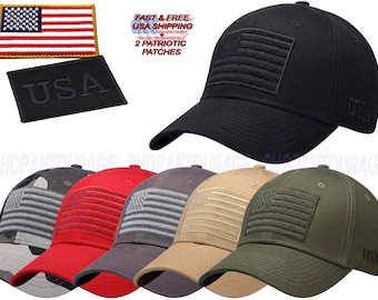 ANTOURAGE American Flag Constructed Hard Crown Unisex Baseball Hat + 2 Patches