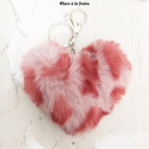Rosa Leopard flaumige Herz-Form-Pompom-Schlüsselbund, Herz-Schlüsselbund, Geschenk für sie, Schlüsselbundgeschenk, Handtaschenzubehör, House Warming Keychain-Geschenk