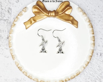 S925 Ear Wire Rabbit Head Drop Earrings, Rabbit Earrings, Bunny Earrings, Gift for her